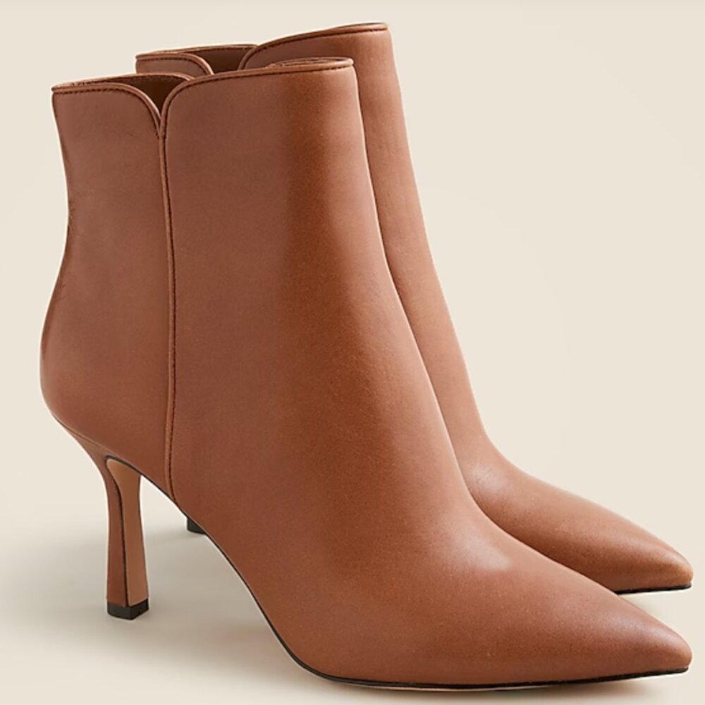 J.Crew $228 Pointed Toe Ankle Boots in Leather Deep Caramel Size 8 Winter 2024